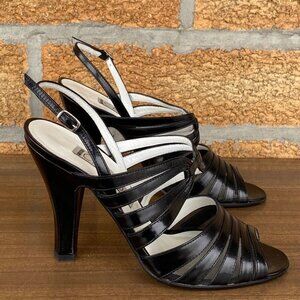 Casadei Black Leather Open Toe Heels 6.5